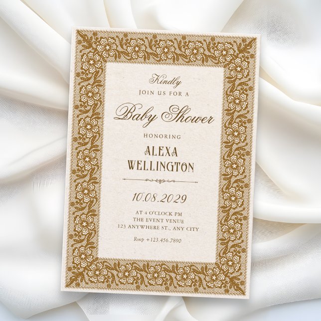 Invitación Chorreada de bebé vintage marrón (Subido por el creador)