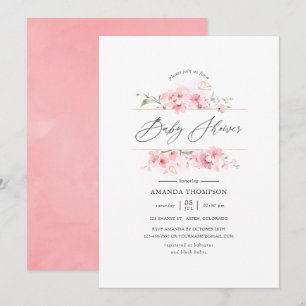 Invitación Chorreada de Flor de Cerezo Rosa Geométrica para B