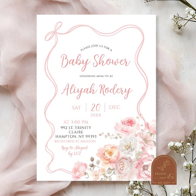 Invitación Chorreada de Flor de Rosa Baby Shower (Subido por el creador)