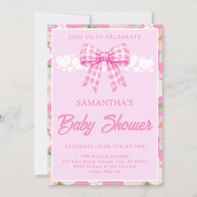 Invitación Chorreada de flores silvestres de niña con lazo de (Anverso)