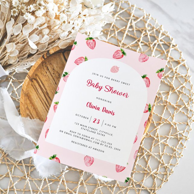 Invitación Chorreada De Fresa Moderna Para El Bebe (Subido por el creador)