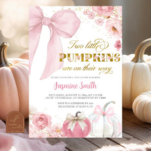 Invitación Chorreada de lazo rosa gemela de calabaza floral c