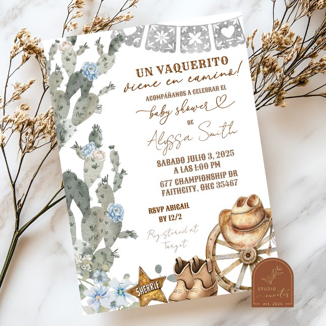 Invitación Chorreada de Vaquerito Español de Cactus para Bebe (Subido por el creador)
