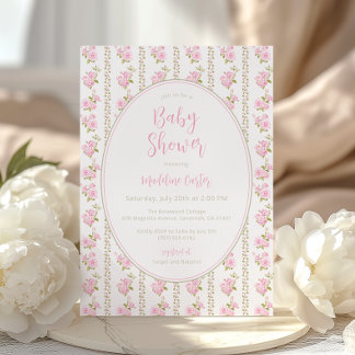 Invitación Chorreada Fiesta de Bebé Floral Vintage Rosa