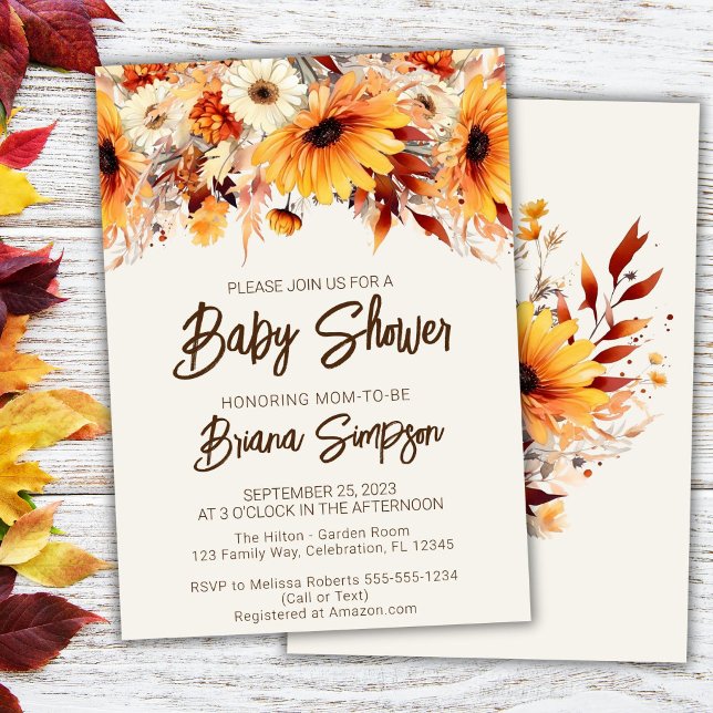 Invitación Chorreada Floral Beige Baby Shower (Subido por el creador)