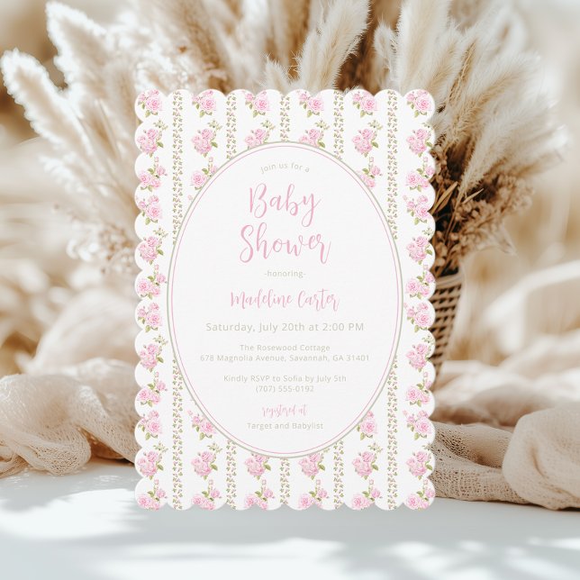 Invitación Chorreada Floral Rosa Baby Shower  (Subido por el creador)