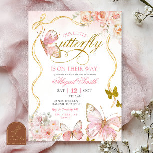 Invitación Chorreada Mariposa Rosa Baby Shower