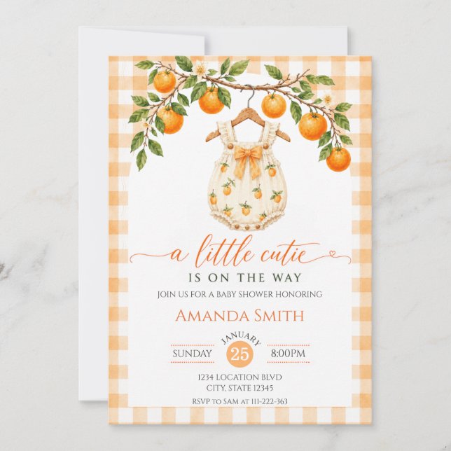 Invitación Chorreada Naranja Baby Shower (Anverso)