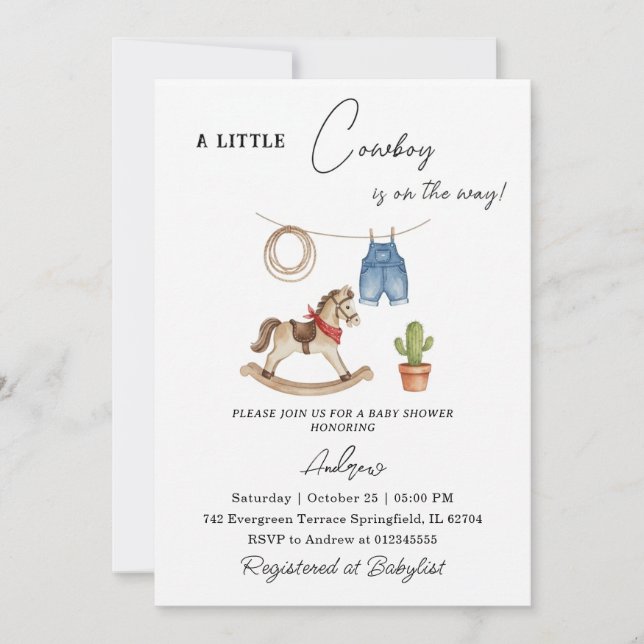 Invitación Chorreada personalizada de bebé niño al oeste (Anverso)