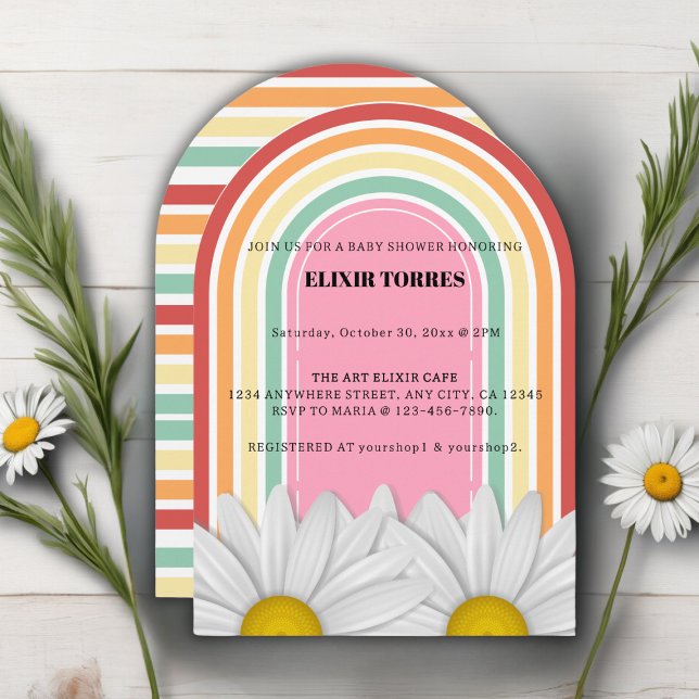 Invitación Chorreada Retro Media Daisy Baby Shower  (Subido por el creador)