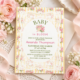 Invitación Chorreada Rosa Floral de Encaje Baby Shower