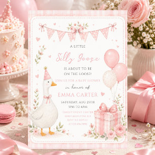 Invitación Chorreada Silly Goose Lazo Rosa Niña Baby Shower