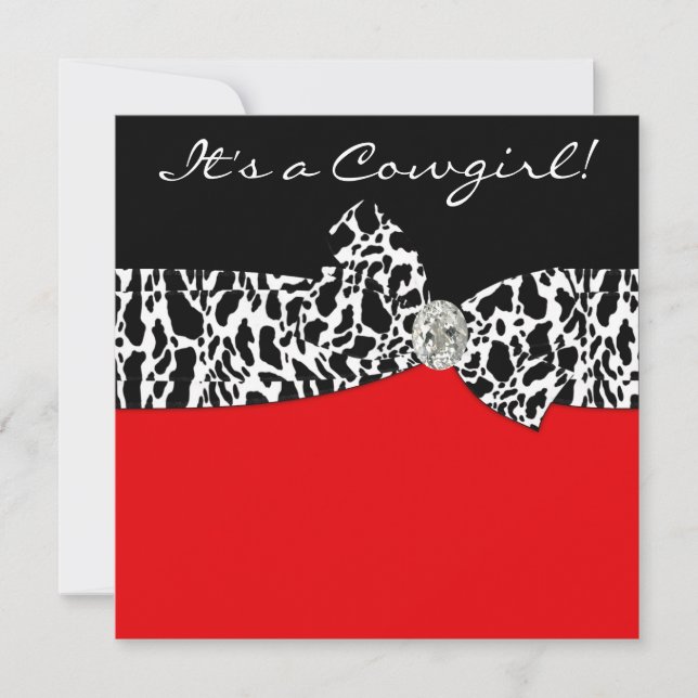 Invitación Chorreada Vaca Negra Roja Ducha de Bebé Vaquera (Anverso)