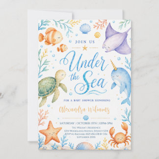 Invitación Chorreado al Agua de Bebé Bajo el Mar