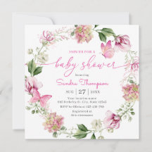 Chorreado al Agua Rosa Mariposa Floral Baby Shower