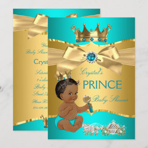Invitación Chorreado Azul Dorado Príncipe Baby Shower Étnico