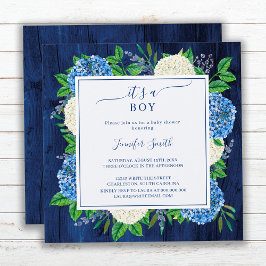 Invitación Chorreado Azul Hortensia Es Un Niño Baby Shower