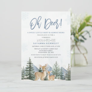 Invitación Chorreado Azul Verde Invierno Oh Ciervo Baby Showe