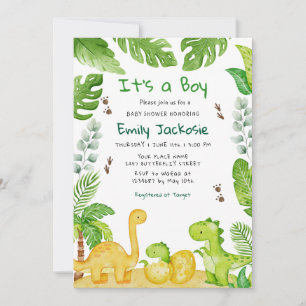 Invitación Chorreado Boho Dinosaurio Vegetación Niño Baby Sho