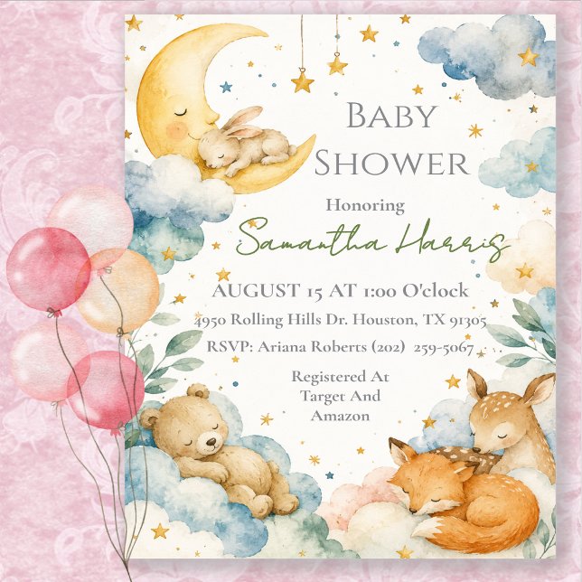 Invitación Chorreado Celestial Ducha de Bebé Luna (Subido por el creador)