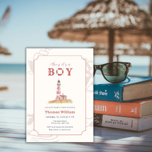 Invitación Chorreado de acuarela Ahoy Fiesta de bebé del faro