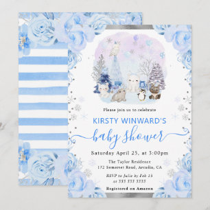 Invitación Chorreado de Acuarela Animales Árticos Fiesta Pren