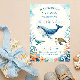 Invitación Chorreado de Acuarela Bajo el Mar para Baby Shower