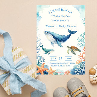 Invitación Chorreado de Acuarela Bajo el Mar para Baby Shower