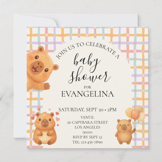 Invitación Chorreado de Acuarela Cumpleaños de Capybara (Anverso)
