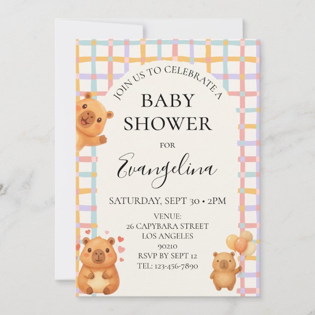 Invitación Chorreado de Acuarela Cumpleaños de Capybara Adora (Anverso)