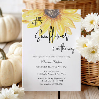 Invitación Chorreado de Acuarela de Pequeño Girasol Baby Show