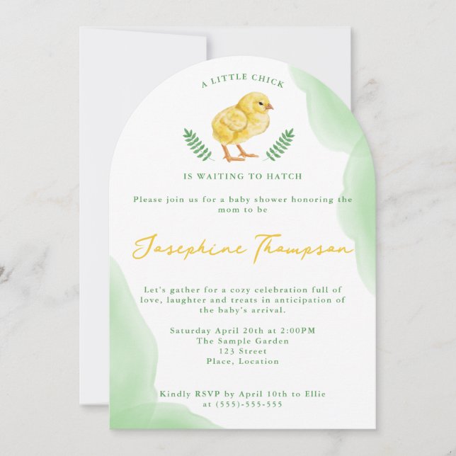 Invitación Chorreado de Acuarela de Pollito Esperando para Na (Anverso)