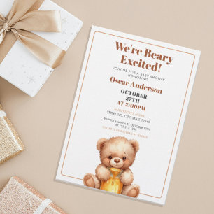 Invitación Chorreado de Acuarela Oso de Peluche Miel Dulce Fi