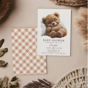 Invitación Chorreado de Acuarela Oso Marrón Adorable Baby Sho