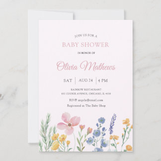 Invitación Chorreado de Acuarela Rosa Fiesta de Bebé Flor Sil