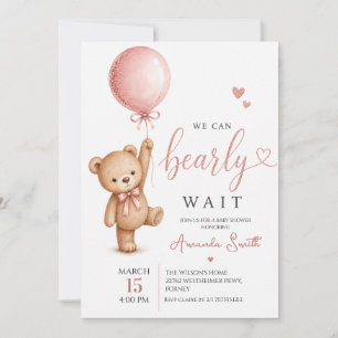 Invitación Chorreado de Acuarela Rosa Oso Apenas Espera Niña