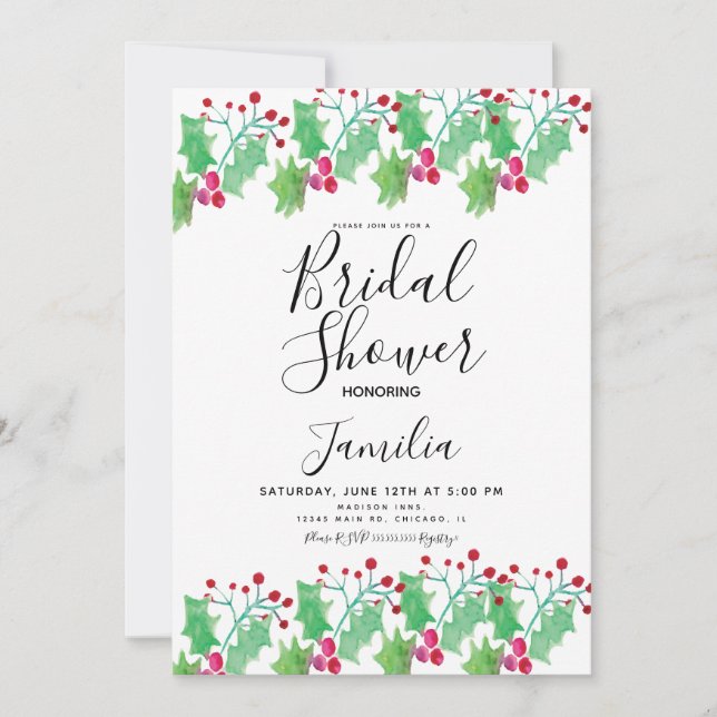 Invitación Chorreado de bayas de acuarela para ducha de novia (Anverso)