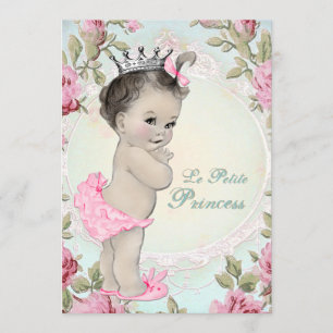 Invitación Chorreado de bebé de princesa rosa vintage y azul 