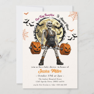Invitación Chorreado de Bebé Levantador de Pesas Esqueleto Es