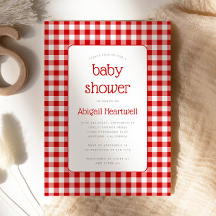 Invitación Chorreado de cuadros rojos y blancos para baby sho