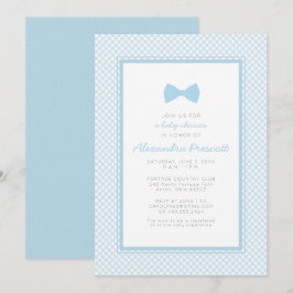 Invitación Chorreado de fiesta de bebé de corbata de moño azu