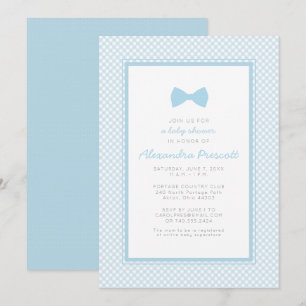 Invitación Chorreado de fiesta de bebé de corbata de moño azu