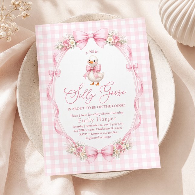 Invitación Chorreado de Ganso Rosa Baby Shower (Subido por el creador)