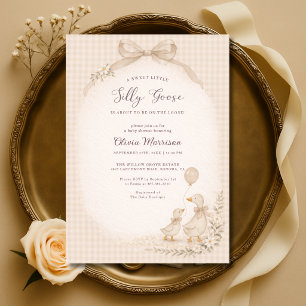 Invitación Chorreado de Gingham de Ganso Tonto Baby Shower 
