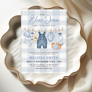 Invitación Chorreado de mezclilla azul Baby Shower de tela a