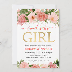 Invitación Chorreado de rosas rosadas y rojas para baby showe