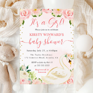 Invitación Chorreado elegante floral cisne baby shower