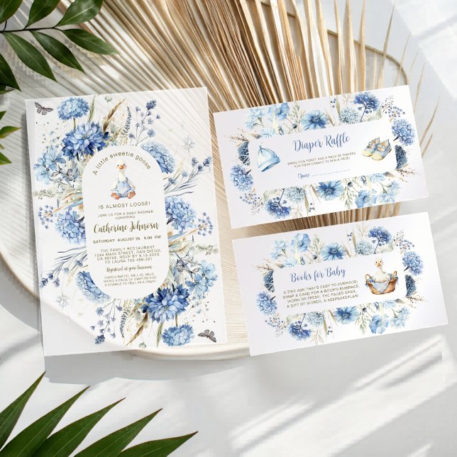 Invitación Chorreado Floral Azul de Ganso Tonto Fiesta de Beb (Subido por el creador)