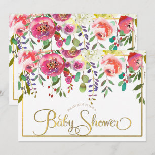 Invitación Chorreado Floral Flores Ducha de Bebe Moderna