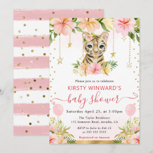 Invitación Chorreado Floral Jungla Tigre Baby Shower